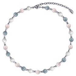 Колье Акварель (Майорка 8мм белая, розовая, голубая; покрытие родий) 40-47см, Есть комплект