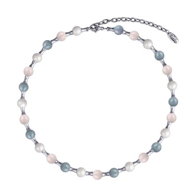 Колье Акварель (Майорка 8мм белая, розовая, голубая; покрытие родий) 40-47см, Есть комплект