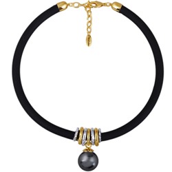 Колье Гевея (Майорка 18мм темно-серая, каучук черный; покрытие золото) 40-45см, Есть комплект