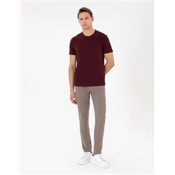 Bordo %100 Pamuk Slim Fit Bisiklet Yaka Basic Tişört