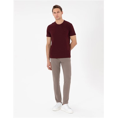 Bordo %100 Pamuk Slim Fit Bisiklet Yaka Basic Tişört