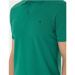 Yeşil Slim Fit %100 Pamuk Polo Yaka Basic Tişört