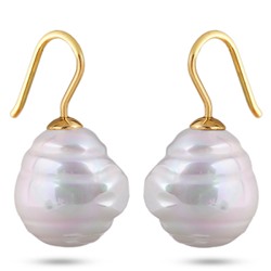 Серьги (Майорка 14мм барочная белая; покрытие золото), Есть комплект