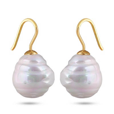 Серьги (Майорка 14мм барочная белая; покрытие золото), Есть комплект