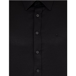 Siyah Slim Fit Armürlü Klasik Gömlek