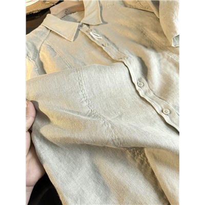 Женский льняной костюм рубашка и укороченные свободные брюки КО*С