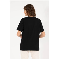 Kadın Siyah Bisiklet Yaka Basic Tişört