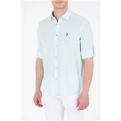 Erkek Su Yeşili Uzun Kollu Basic Gömlek