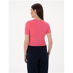 Pembe Regular Fit Crop Tişört