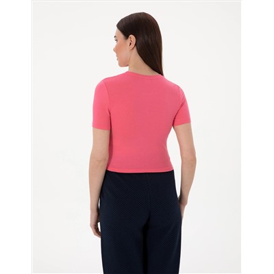 Pembe Regular Fit Crop Tişört