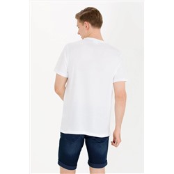 Erkek Beyaz Basic Bisiklet Yaka Tişört