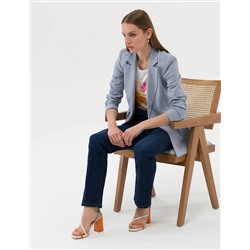 Mavi Keten Karışımlı Kruvaze Ceket