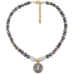 Колье Телец (жемчуг бензин; покрытие античное золото, античное серебро) 49см, Есть комплект