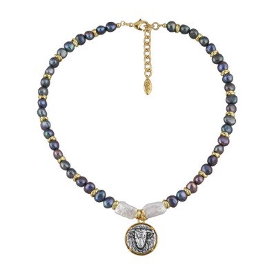 Колье Телец (жемчуг бензин; покрытие античное золото, античное серебро) 49см, Есть комплект