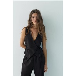 Женский жилет из смесового льна на завязках