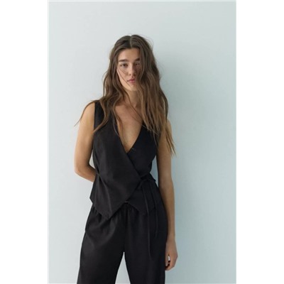 Женский жилет из смесового льна на завязках