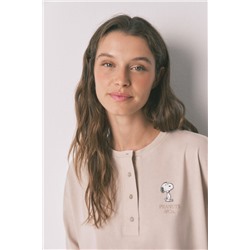 Pijama largo 100% algodón beige Snoopy