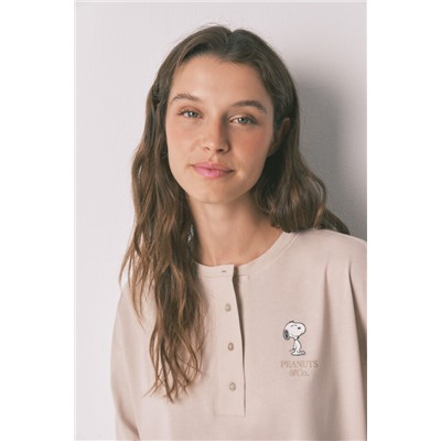 Pijama largo 100% algodón beige Snoopy