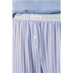 Pijama largo algodón pantalón rayas azul