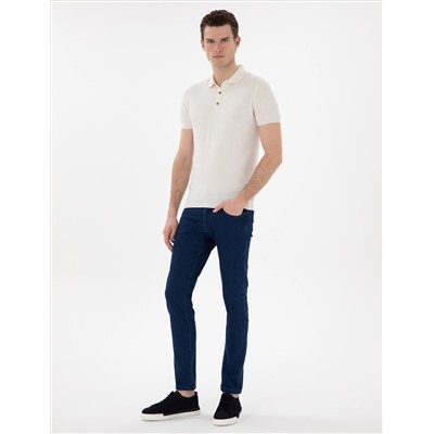 Ekru Slim Fit Düğmeli Polo Yaka Triko Tişört