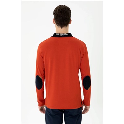 Erkek Kiremit Polo Yaka Sweatshirt