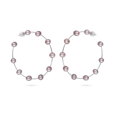 Серьги (жемчуг лососевый 7мм; покрытие родий), Есть комплект