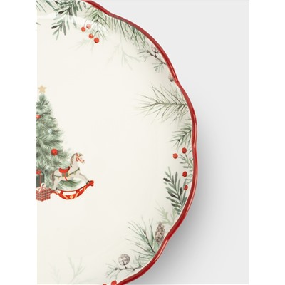 Тарелка обеденная, 24 см, керамика D, красная, Лошадка у елки, Festival