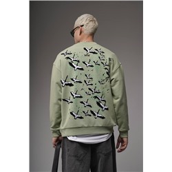 Свитшот  журавли  зеленый