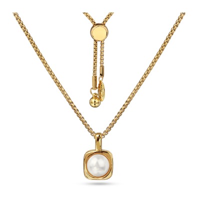 Кулон Теннис (Майорка белая 8мм; покрытие золото) 70см, Есть комплект