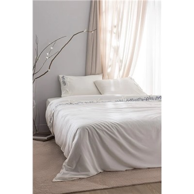 Relief King Size %100 Pamuk Bağlamalı Nevresim Takımı - Ekru/Lacivert