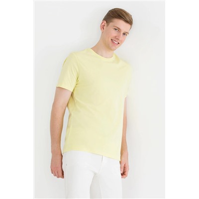 Erkek Açık Sarı Basic Bisiklet Yaka Tişört
