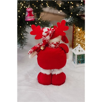 Игрушка новогодняя с выдвижными ногами Олень с лопатой красный