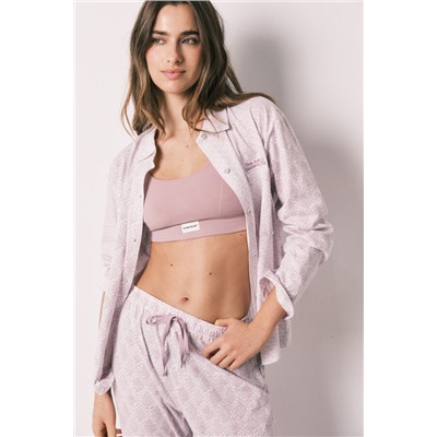 Pijama camisero largo 100% algodón estampado sellos