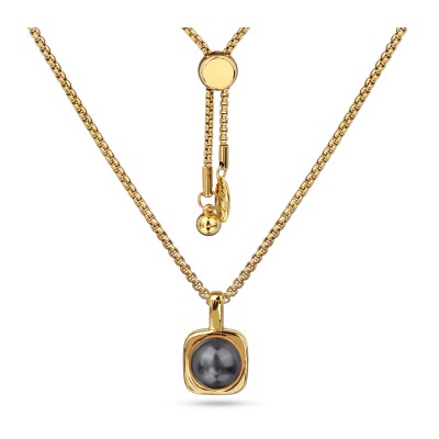 Кулон Теннис (Майорка темно-серая 8мм; покрытие золото) 70см, Есть комплект