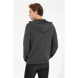 Erkek Antrasit Melanj Kapüşonlu Triko Kazak