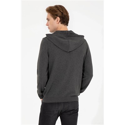 Erkek Antrasit Melanj Kapüşonlu Triko Kazak