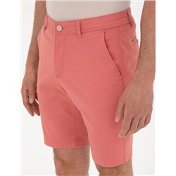 Pembe Slim Fit Dokuma Şort