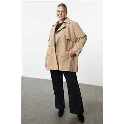 Trendyol Curve Bej Regular Fit Beli Kemerli Teknik Kumaş Trençkot TBBAW25BM00004