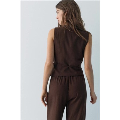 Женский жилет из смесового льна на завязках