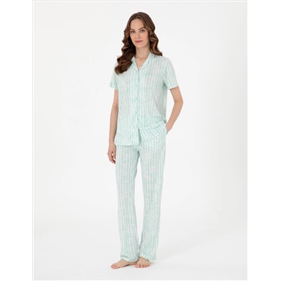 Mint Kısakollu Gömlek Pijama Takımı