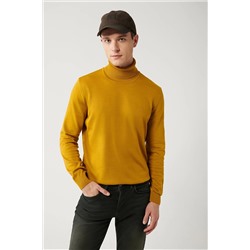 Avva Erkek Hardal Tam Balıkçı Yaka Tüylenmeyen Regular Fit Standart Kesim Triko Kazak E005002