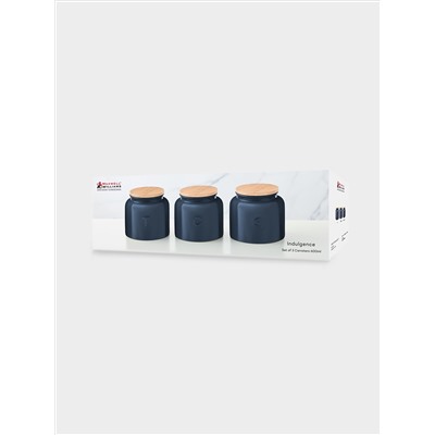 Банка для сыпучих продуктов, 600 мл, 3 шт, фарфор P/дерево, круглая, синяя, Indulgence