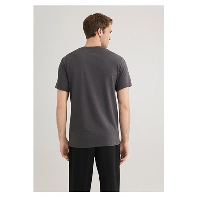 Mavi Stretch V Yaka Antrasit Basic Tişört Fitted / Vücuda Oturan Kesim 061748-24398