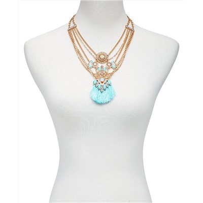 GUESS Gold-Tone Crystal & Stone Tassel Statement Necklace, 18" + 2" extender