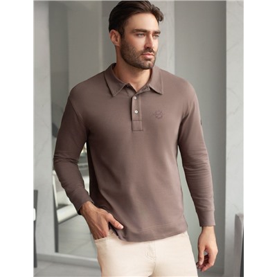 Лонгслив с воротником поло на пуговицах из премиального хлопка с эластаном