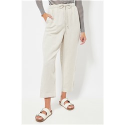 Pantalón relaxed fit de lino cintura alta - Blanco