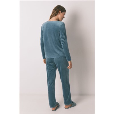 Pijama largo terciopelo verde