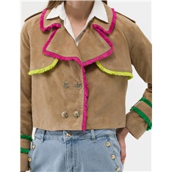 Krem Crop Top Deri Ceket