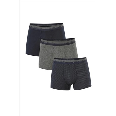 Pierre Cardin Lacivert Gri Pamuklu Likralı 3'lü Erkek Boxer