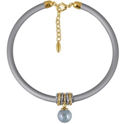 Колье Гевея (Майорка 16мм голубая, каучук серый; покрытие золото) 40-45см, Есть комплект